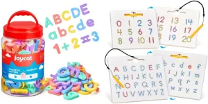 GAMENOTE Double Sided Magnetic Letter & Number Board Set   JoyCat Wooden Fridge Magnets for Toddlers, 50PCS Magnetic Color Sorting Refrigerator Toys