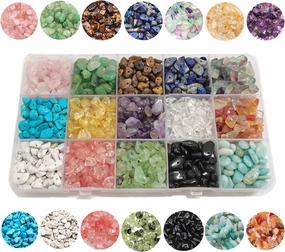 GangGangHao 1888 Pcs Natural Chip Stone Beads About 500g Irregular Gemstones Healing Crystal Loose Rocks Bead Hole Drilled DIY for Bracelet Jewelry Making Crafting (5-8mm, 15 Color Mix-S1)