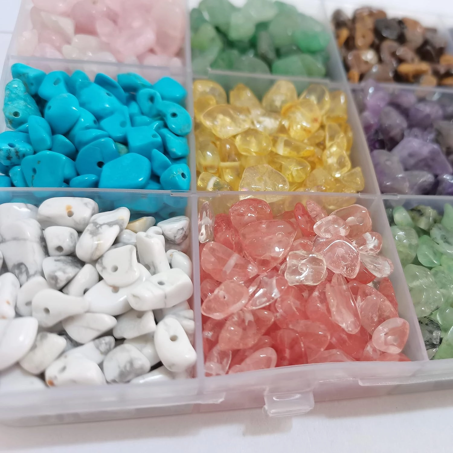 GangGangHao 1888 Pcs Natural Chip Stone Beads About 500g Irregular Gemstones Healing Crystal Loose Rocks Bead Hole Drilled DIY for Bracelet Jewelry Making Crafting (5-8mm, 15 Color Mix-S1)