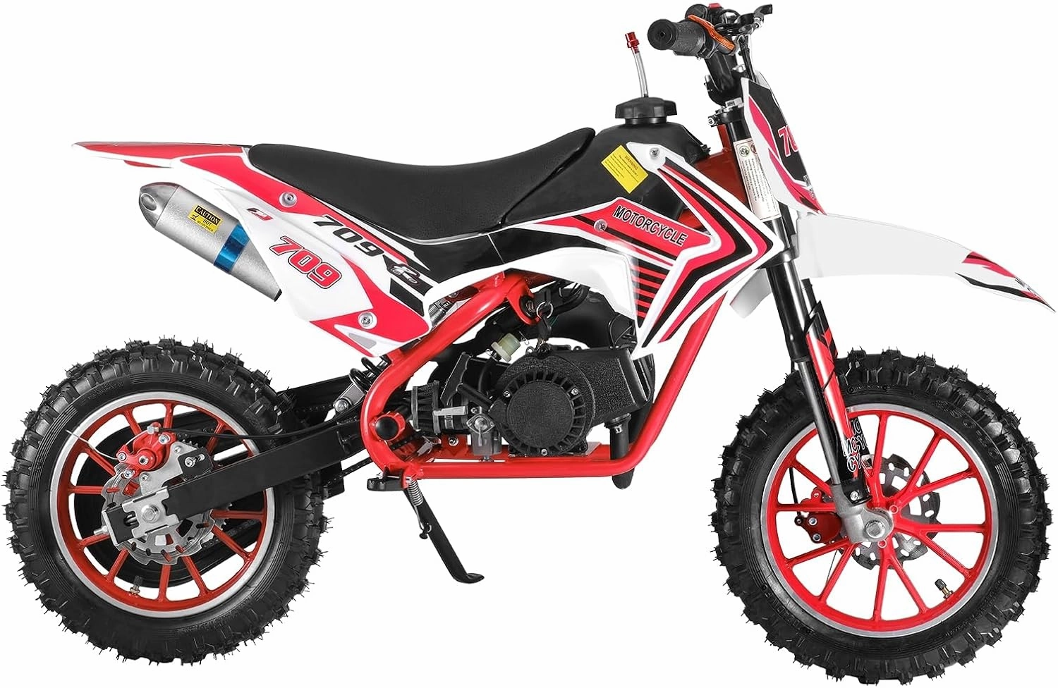 Gas-Powered 49cc Kids Dirt Bike with 2-Stroke Engine, Mini Motocross with Dual Disc Brakes, Wear-Resistant Off-Road Tires, Shock Absorption, Ideal for Beginners and Young Riders Red