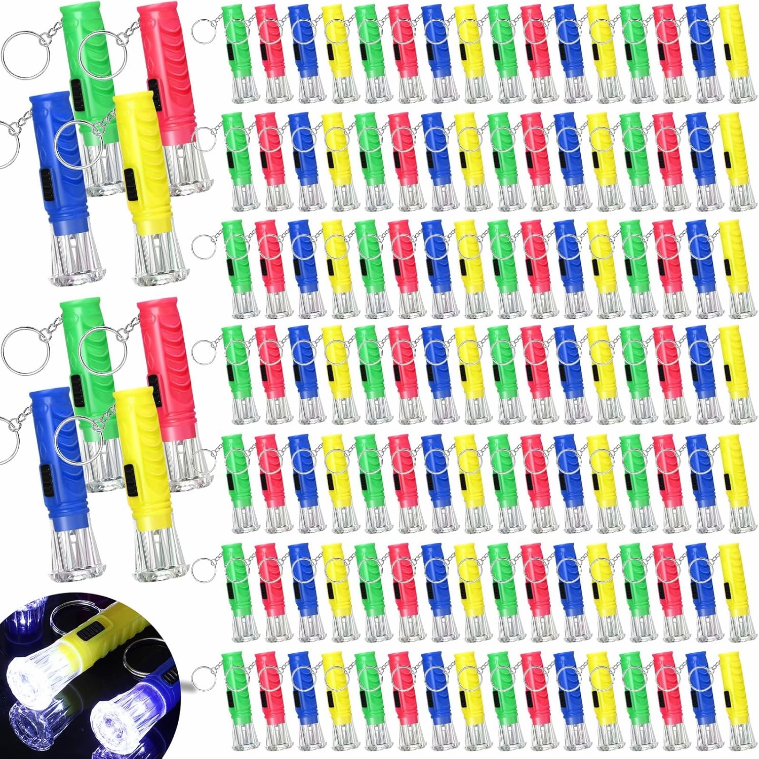 Geelin 200 Pcs Mini Flashlight Keychain 6 Colors Flashlight Small LED Torch Keyring for Hiking Camping Party Favors Travel Night Reading Dog Walking Goody Bag Stuffers