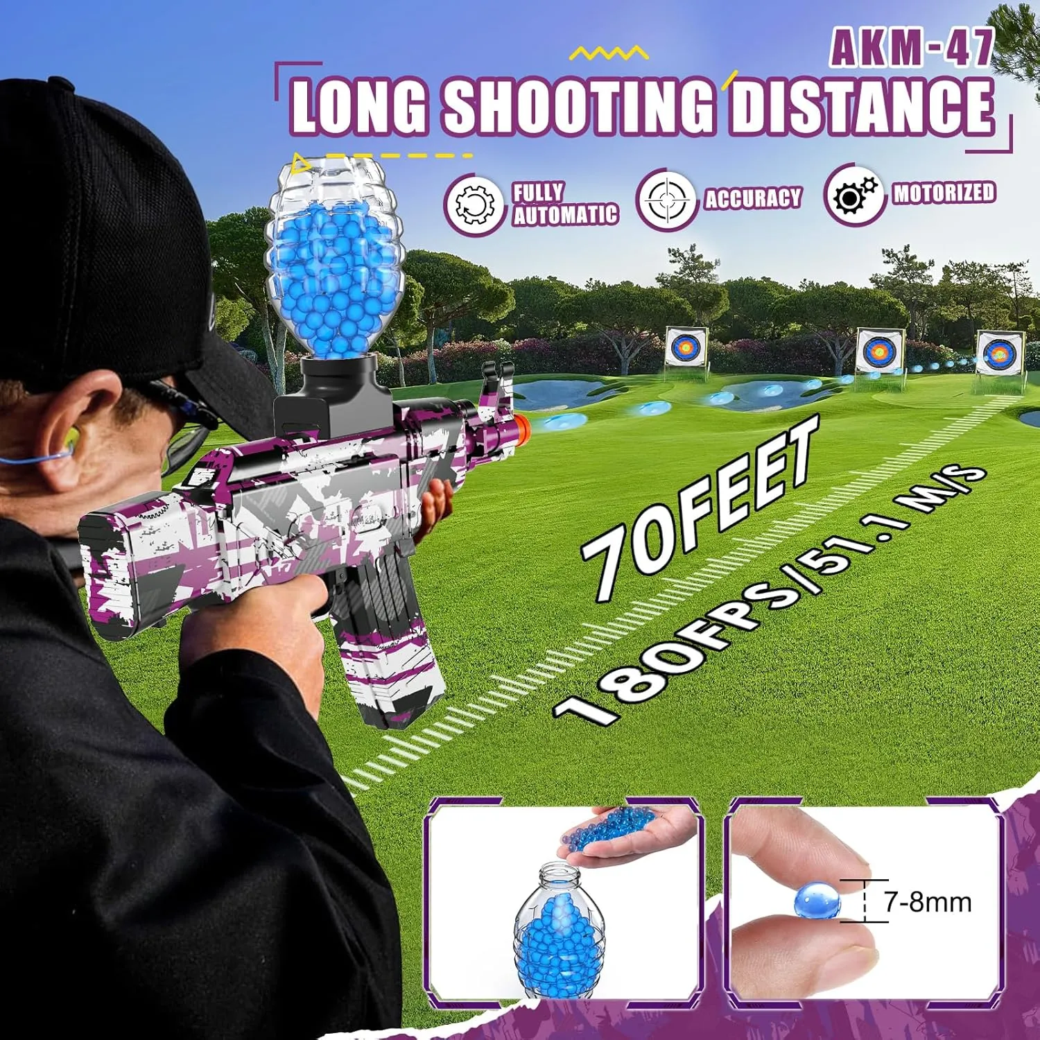 Gel Ball Blaster Gun, Splat Gel Gun for Precision Shooting, Electric Water Ball Blaster Gun with Top Loading Design, Great for Competitive Team Play, Ages 15  (Purple)