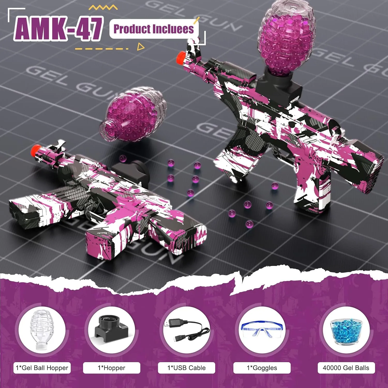 Gel Ball Blaster Gun, Splat Gel Gun for Precision Shooting, Electric Water Ball Blaster Gun with Top Loading Design, Great for Competitive Team Play, Ages 15  (Purple)
