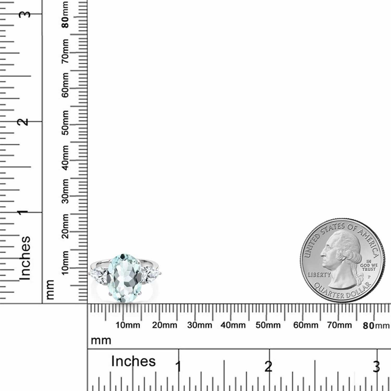 Gem Stone King 925 Sterling Silver Sky Blue Simulated Aquamarine and White Created Sapphire Ring For Women (7.70 Cttw, 14X10MM Oval and 7X5MM Pear Shape, Gemstone, Available In Size 5, 6, 7, 8, 9)