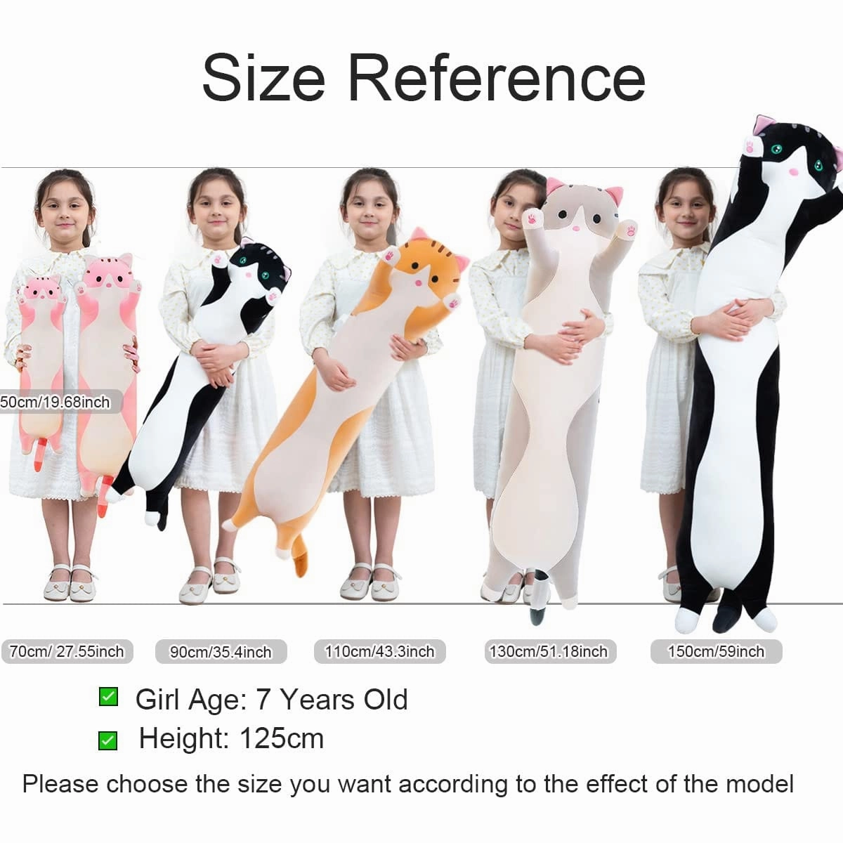 Giant Cat Pillow Plush Cartoon Kitty Sleeping Hugging Pillow, Cuddly Soft Long Kitten Body Pillow Doll Cat Cushion Toy for Kids Girlfriend (Pink, 110cm/43.3inch)