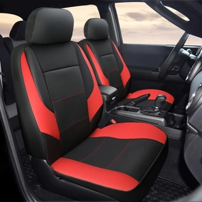 GIANT PANDA Front Car Seat Cover Custom Fit Toyota Tacoma 2016 2017 2018 2019 2020 2021 2022 2023 2024 2025 Double & Crew Cab SR, SR5, Limited, TRD Pro, TRD Sport, TRD Off-Road,Faux Leather(Black Red)