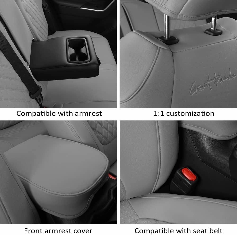 GIANT PANDA Pu Leather Car Seat Covers Full Set Custom Fit for 2019 2020 2021 2022 2023 2024 2025 Toyota RAV4 LE, XLE, XLE Premium, Limited -(Non-Hybrid & Adventure,TRD-Off Grey)