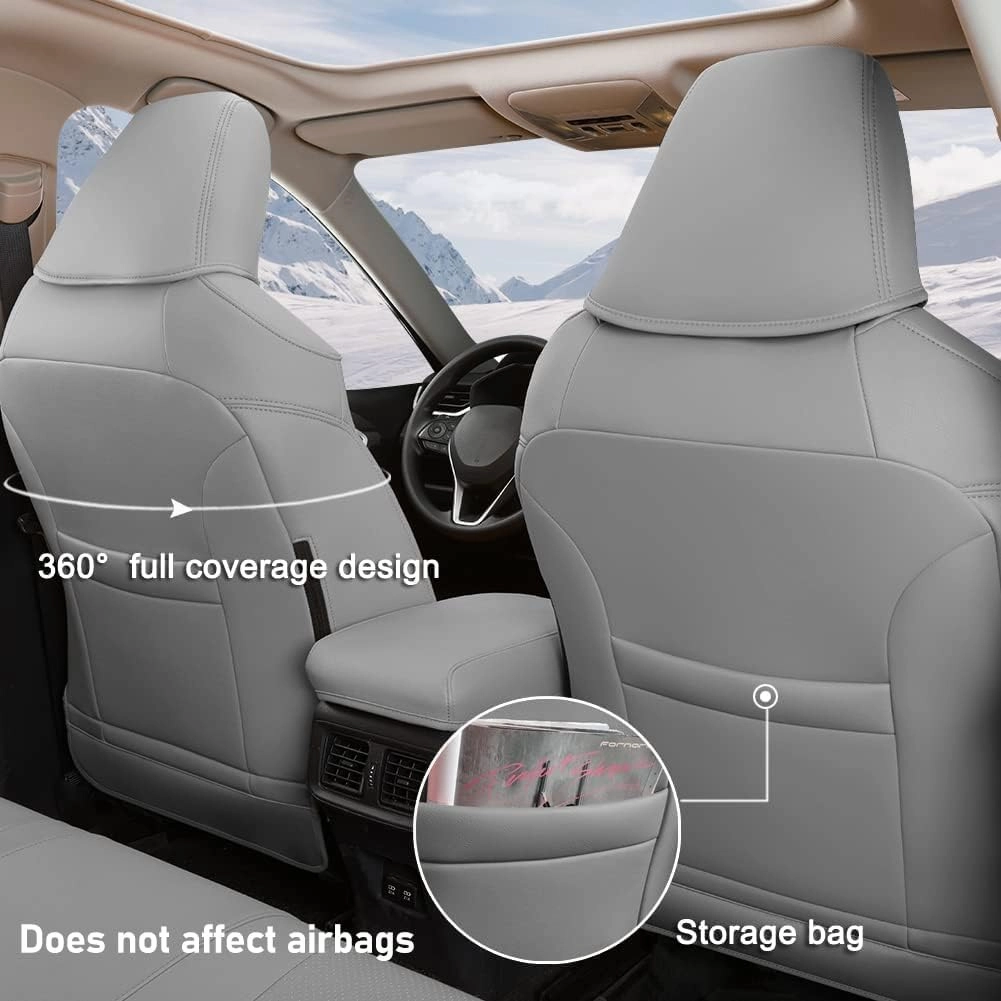 GIANT PANDA Pu Leather Car Seat Covers Full Set Custom Fit for 2019 2020 2021 2022 2023 2024 2025 Toyota RAV4 LE, XLE, XLE Premium, Limited -(Non-Hybrid & Adventure,TRD-Off Grey)