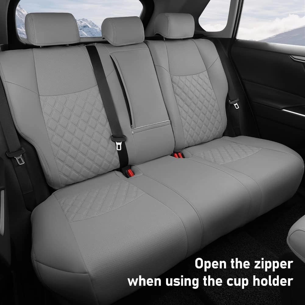 GIANT PANDA Pu Leather Car Seat Covers Full Set Custom Fit for 2019 2020 2021 2022 2023 2024 2025 Toyota RAV4 LE, XLE, XLE Premium, Limited -(Non-Hybrid & Adventure,TRD-Off Grey)