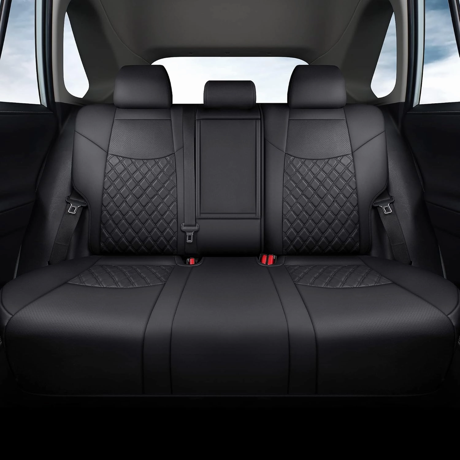 GIANT PANDA Pu Leather Car Seat Covers Full Set Custom Fit for 2019 2020 2021 2022 2023 2024 2025 Toyota RAV4 LE, XLE, XLE Premium, Limited-(Non-Hybrid & Adventure,TRD-Off Black)