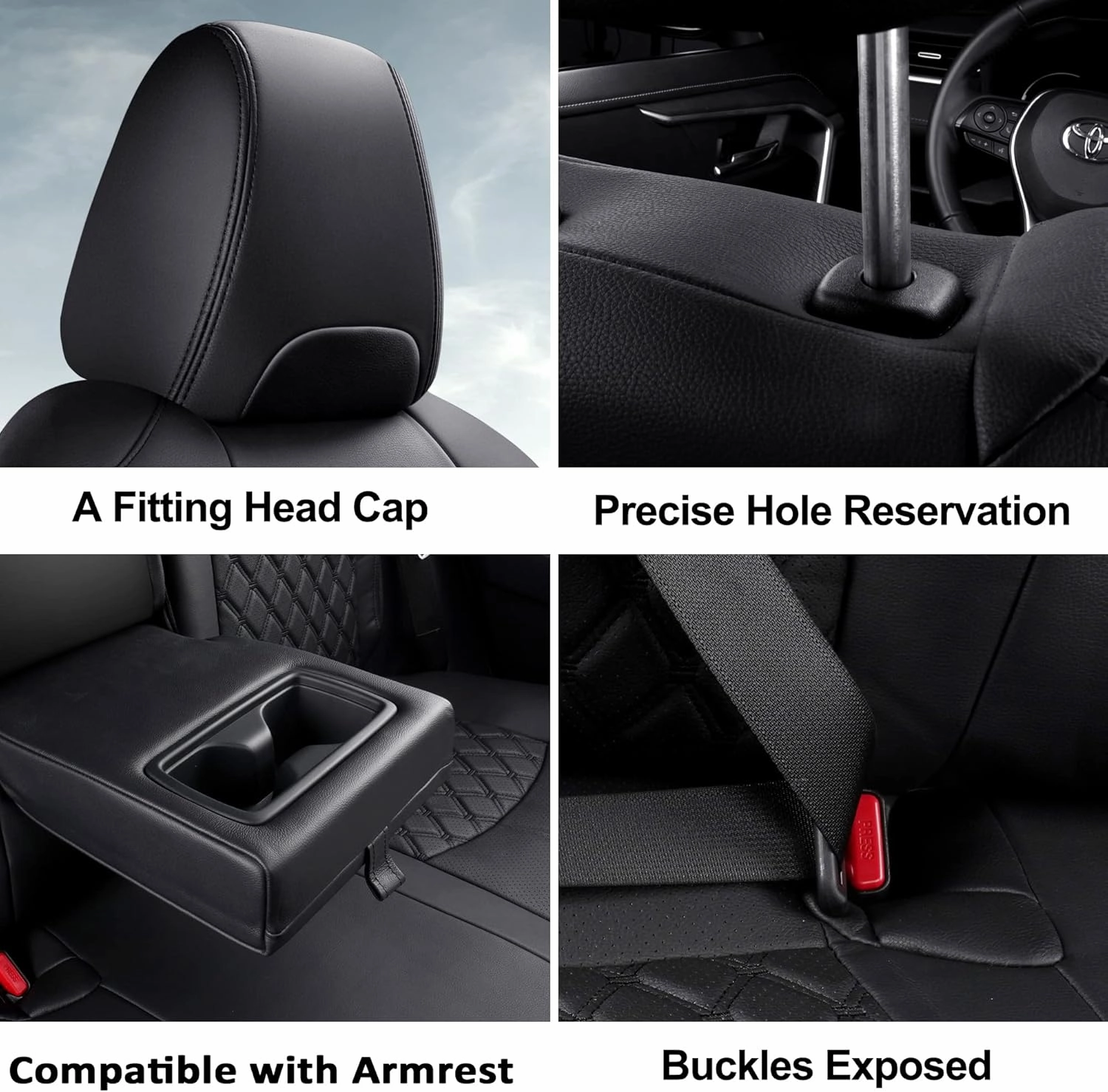 GIANT PANDA Pu Leather Car Seat Covers Full Set Custom Fit for 2019 2020 2021 2022 2023 2024 2025 Toyota RAV4 LE, XLE, XLE Premium, Limited-(Non-Hybrid & Adventure,TRD-Off Black)