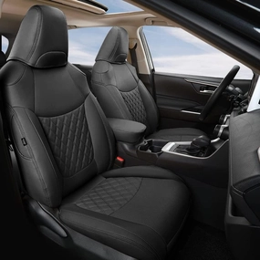 GIANT PANDA Pu Leather Car Seat Covers Full Set Custom Fit for 2019 2020 2021 2022 2023 2024 2025 Toyota RAV4 LE, XLE, XLE Premium, Limited-(Non-Hybrid & Adventure,TRD-Off Black)