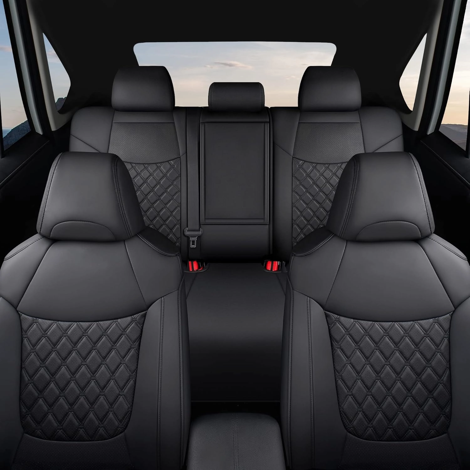 GIANT PANDA Pu Leather Car Seat Covers Full Set Custom Fit for 2019 2020 2021 2022 2023 2024 2025 Toyota RAV4 LE, XLE, XLE Premium, Limited-(Non-Hybrid & Adventure,TRD-Off Black)