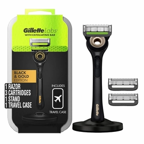 GilletteLabs with Exfoliating Bar by Gillette Mens Razor, 5 Bladed Razor, Closeness and Comfort, Includes Travel Case and Razor Stand, Handle   3 Blade Refills