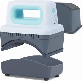 Gimify Hat Press Machine, 4 Heating Levels Mini Heat Press with 3.1"x5.5" Ceramic-Coated Heat Plate, Curved with Safety Base & Auto-Off, Portable Blue