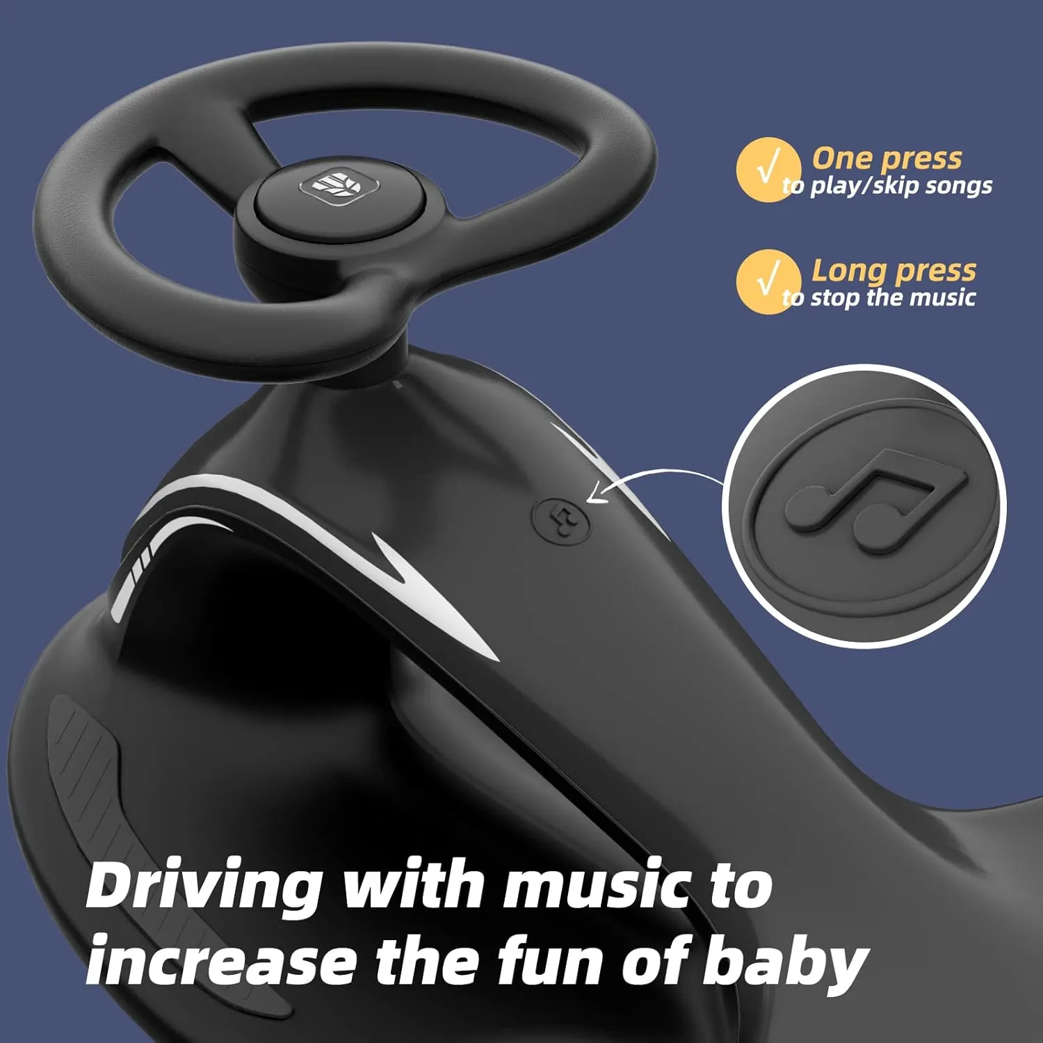 Glaf 6V Electric Wiggle Car with Pedal, Rechargable Battery, Ride On Toys Electric Kids Car 2 in 1 Swing Car with Anti-Rollover Flashing Wheels, Bluetooth, for Kids 3  Years Old Boy/Girl(Black)