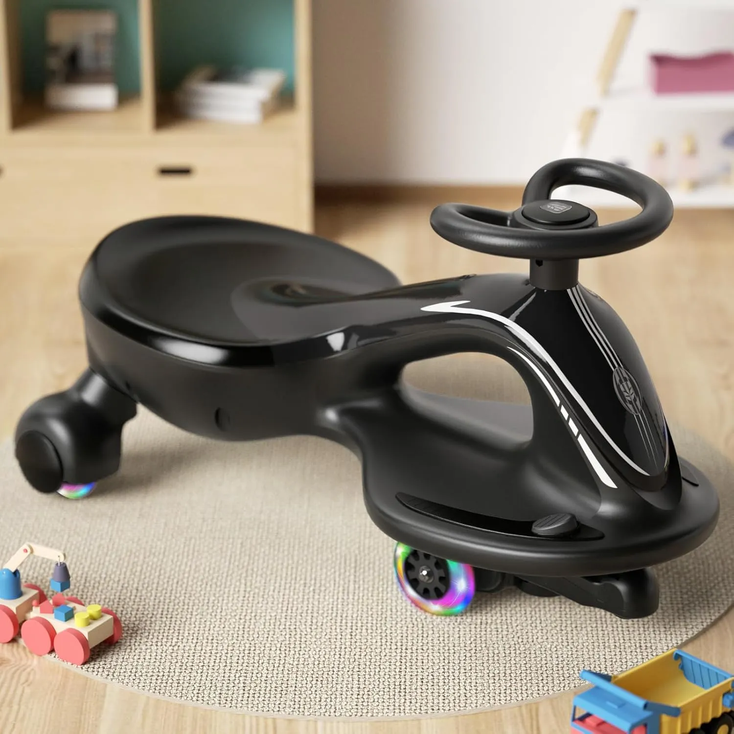 Glaf 6V Electric Wiggle Car with Pedal, Rechargable Battery, Ride On Toys Electric Kids Car 2 in 1 Swing Car with Anti-Rollover Flashing Wheels, Bluetooth, for Kids 3  Years Old Boy/Girl(Black)