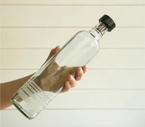 Glass Frosted Rings Bottle with Black Stopper