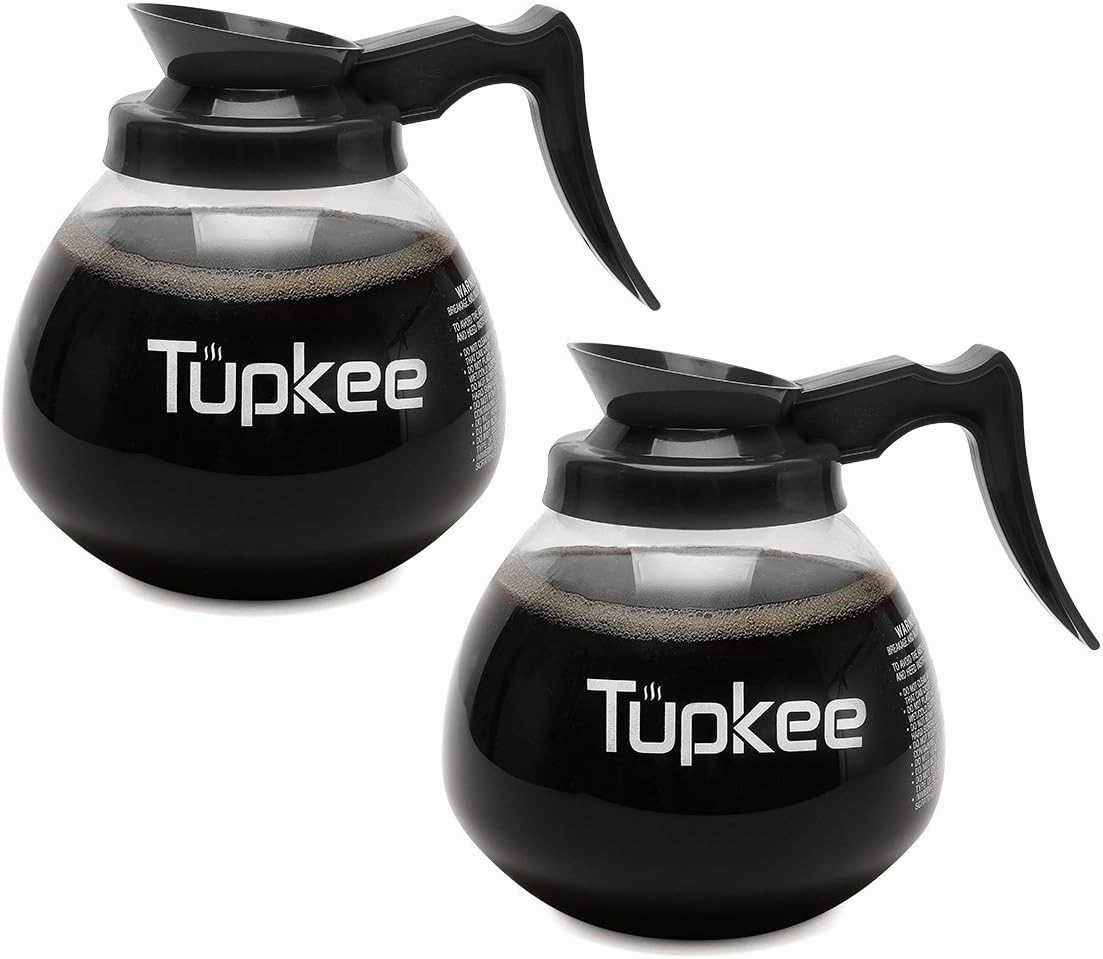 Glass Coffee Pot Replacement Carafe - SHATTER-RESISTANT Commercial Restaurant Decanter Carafe - 64 oz 12 Cup, 2 Black Handle, Set of 2, Compatible with Wilbur Curtis, Bloomfield, Bunn Coffee Pot