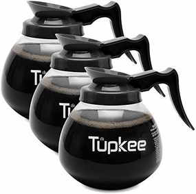 Glass Coffee Pots Decanter Carafe - SHATTER-RESISTANT Commercial Coffee Pot Replacement – 64 oz. 12-Cup, Set of 3 Black Handle - Regular - Compatible with Wilbur Curtis, Bloomfield, Bunn Coffee Pot