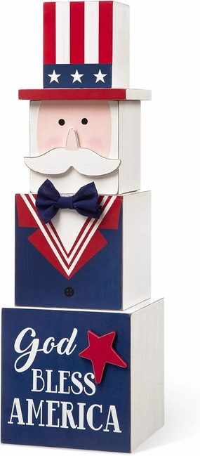 Glitzhome 4th of July Front Porch Signs Wooden Patriotic Double-Sided Bunny and Uncle Sam Decorative Nesting Boxes with Lids, 24.5" H