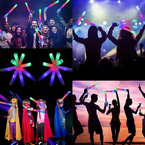Glow Sticks Bulk, 32 PCS Foam Glow Sticks, LED Foam Sticks in The Dark Party Supplies with 3 Modes Colorful Flashing, Glow Sticks Party Pack for Wedding, Concert, Party