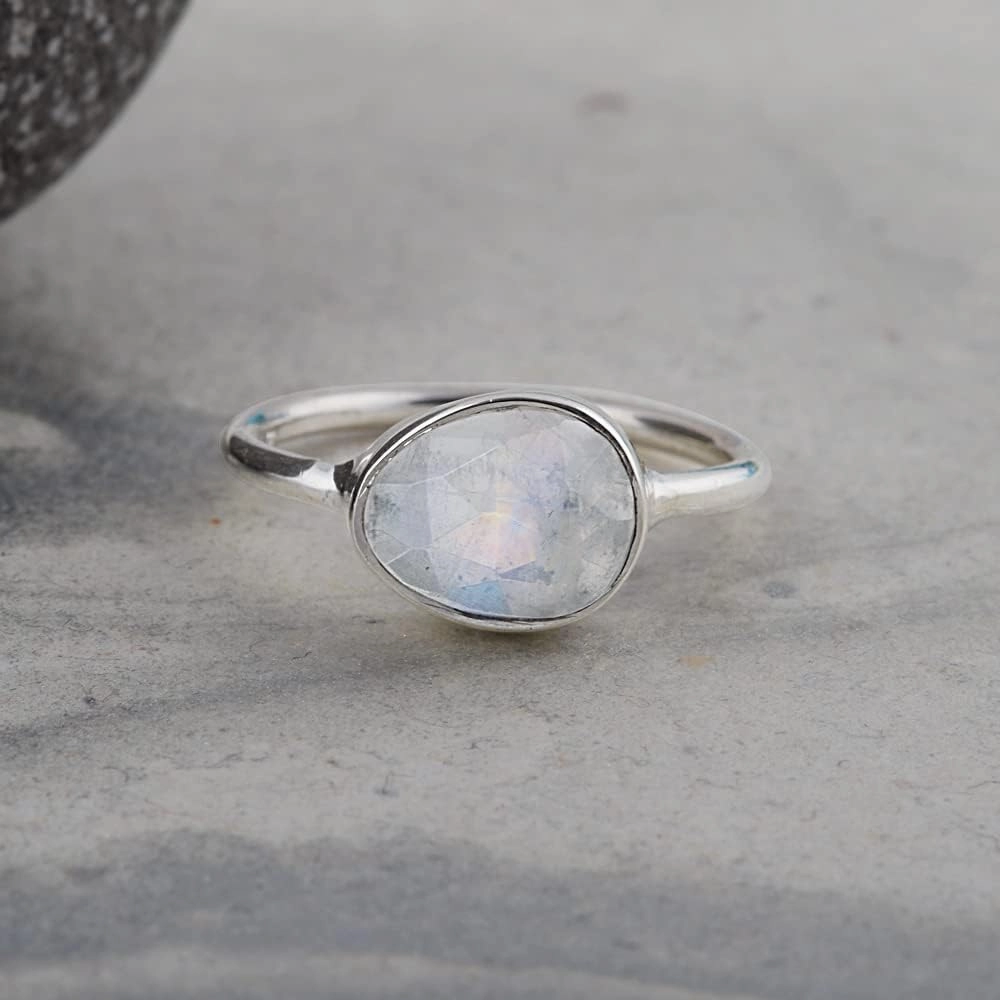 Glowing Moonstone Ring 925 Sterling Silver Gemstone Jewelry
