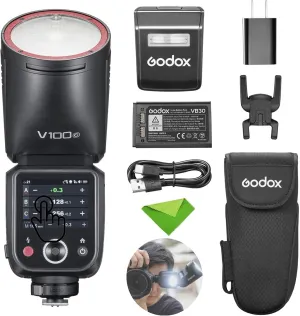 Godox V100C V100-C 100Ws TTL Flash for Canon Cameras, 400 Full Power Flashes, 1.7s Recycle Time, 2.4G Wireless with External Flash, Touchscreen Flash for Canon EOS Cameras (Godox V100C USA Version)