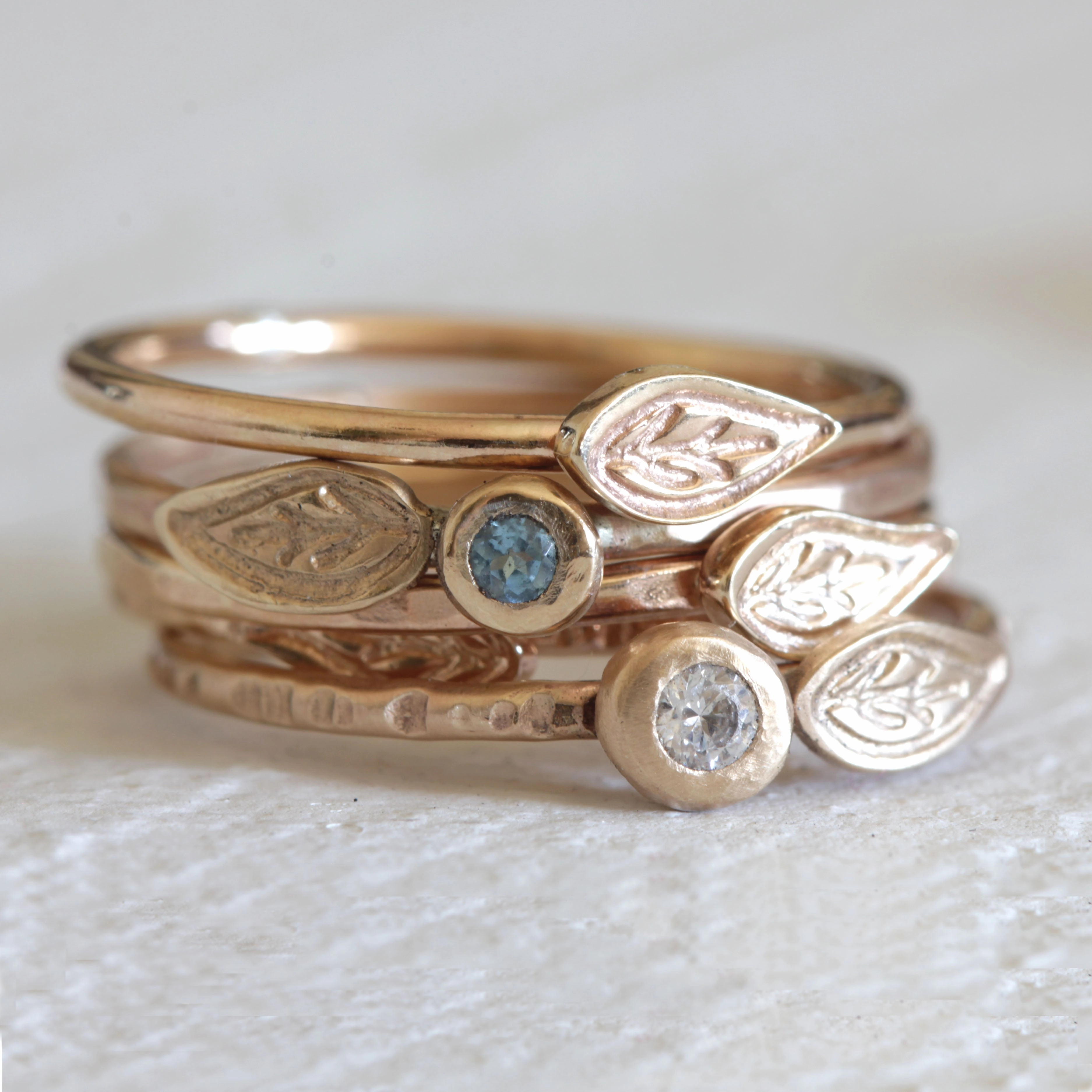 Gold, Diamond and Leaf ring