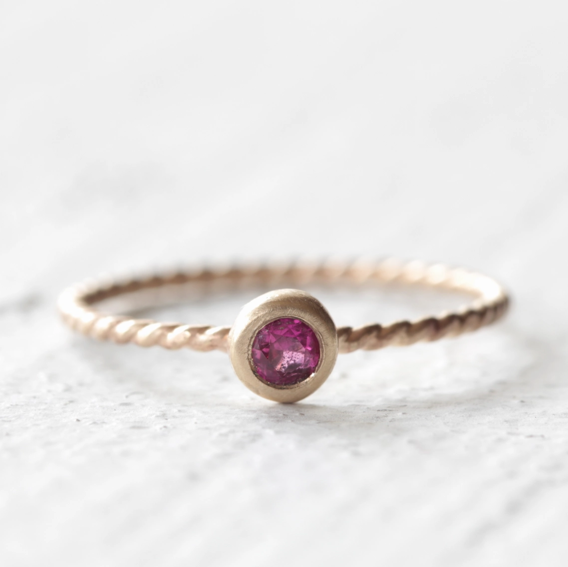 Gold Ruby Twist Wire Ring - 14k Gold July Birthstone Ring