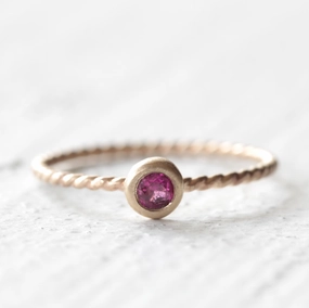 Gold Ruby Twist Wire Ring - 14k Gold July Birthstone Ring