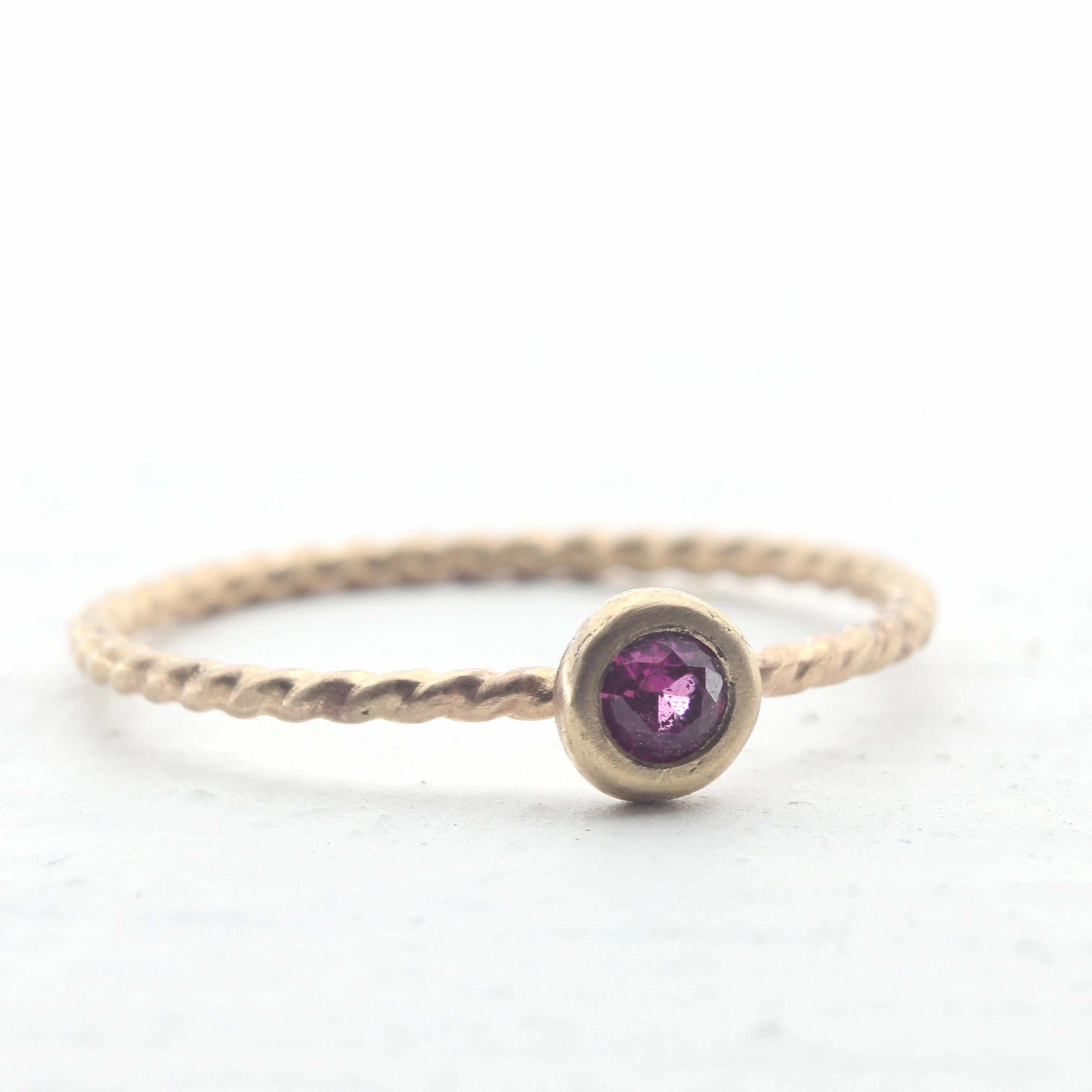 Gold Ruby Twist Wire Ring - 14k Gold July Birthstone Ring