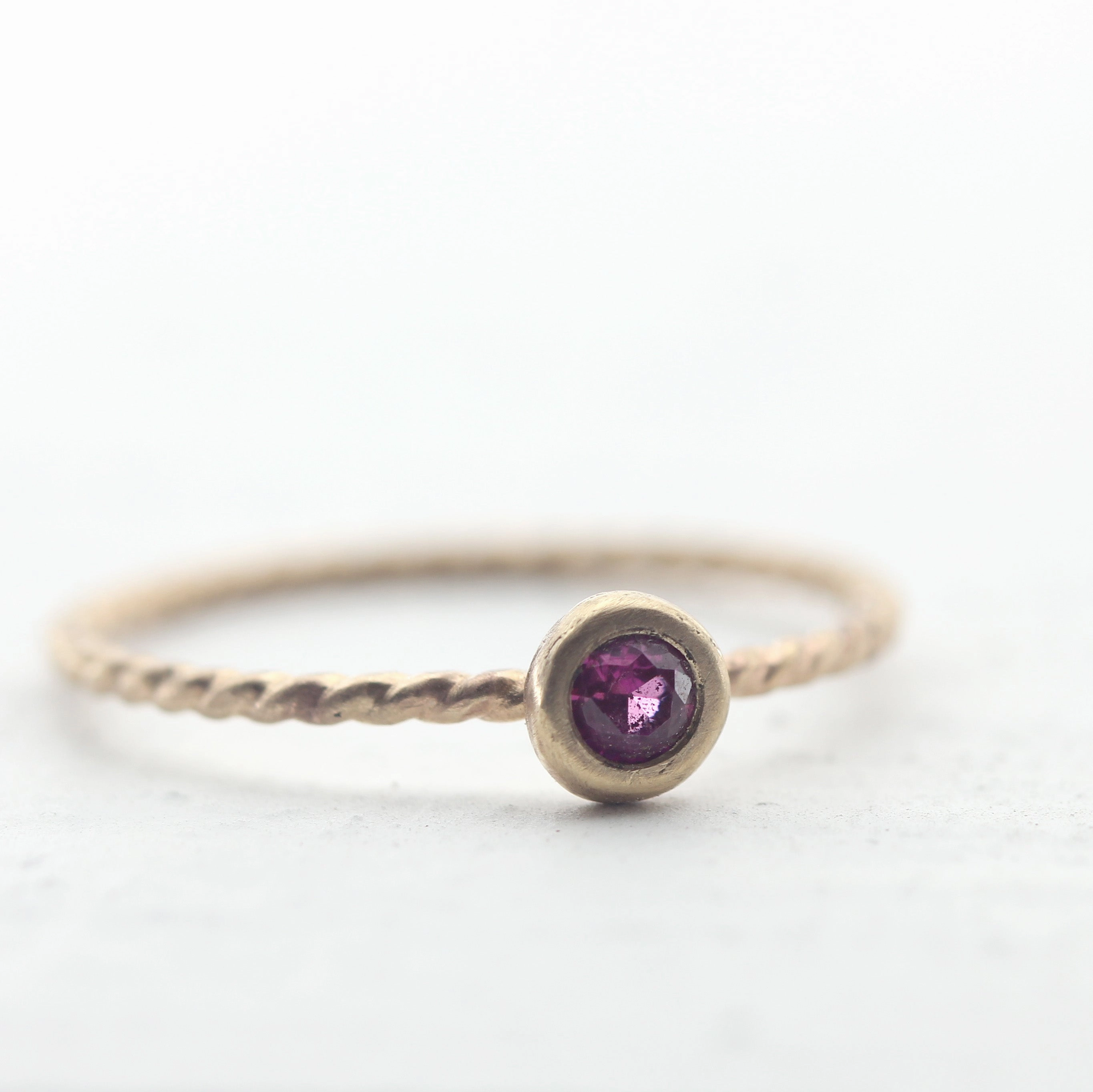 Gold Ruby Twist Wire Ring - 14k Gold July Birthstone Ring