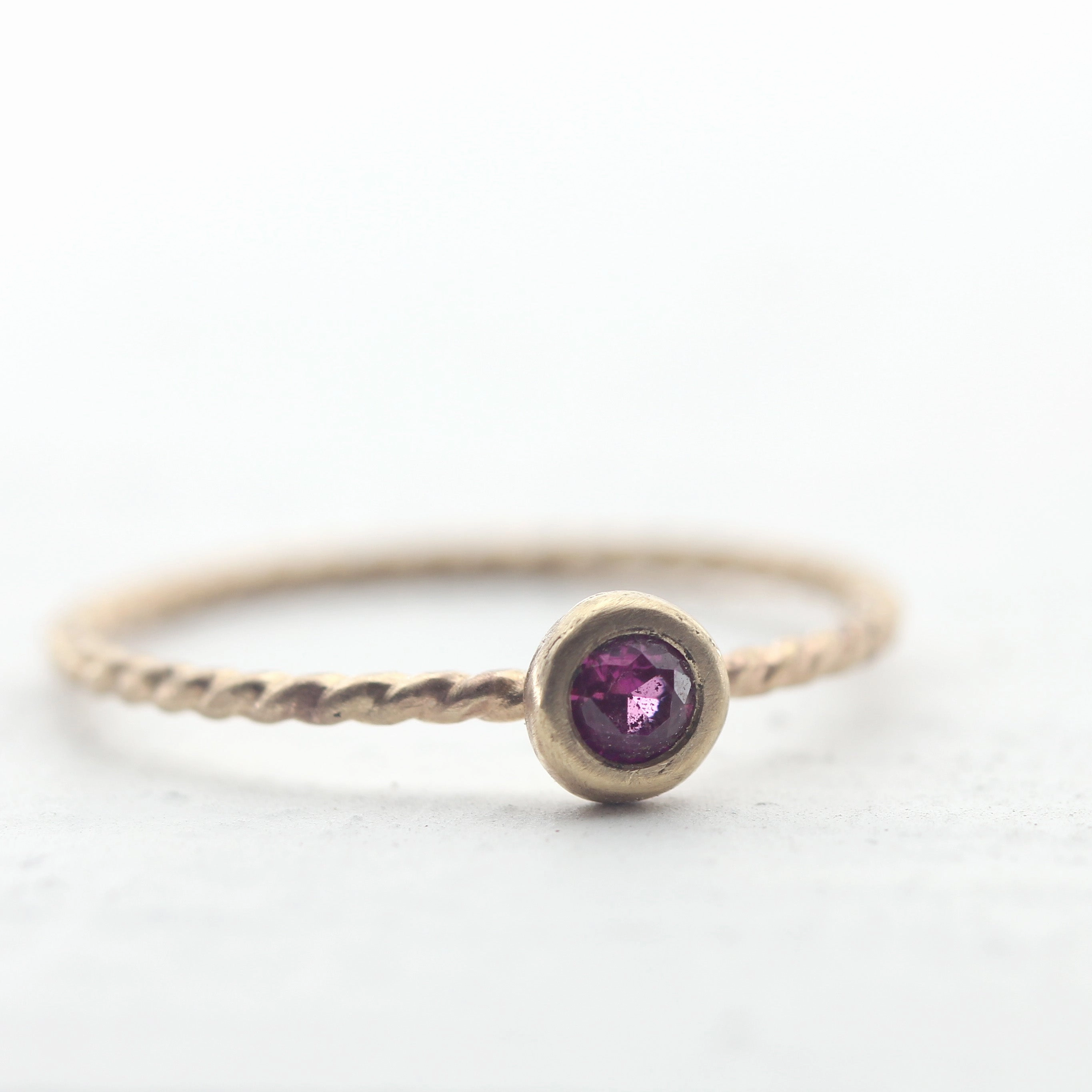 Gold Ruby Twist Wire Ring - 14k Gold July Birthstone Ring