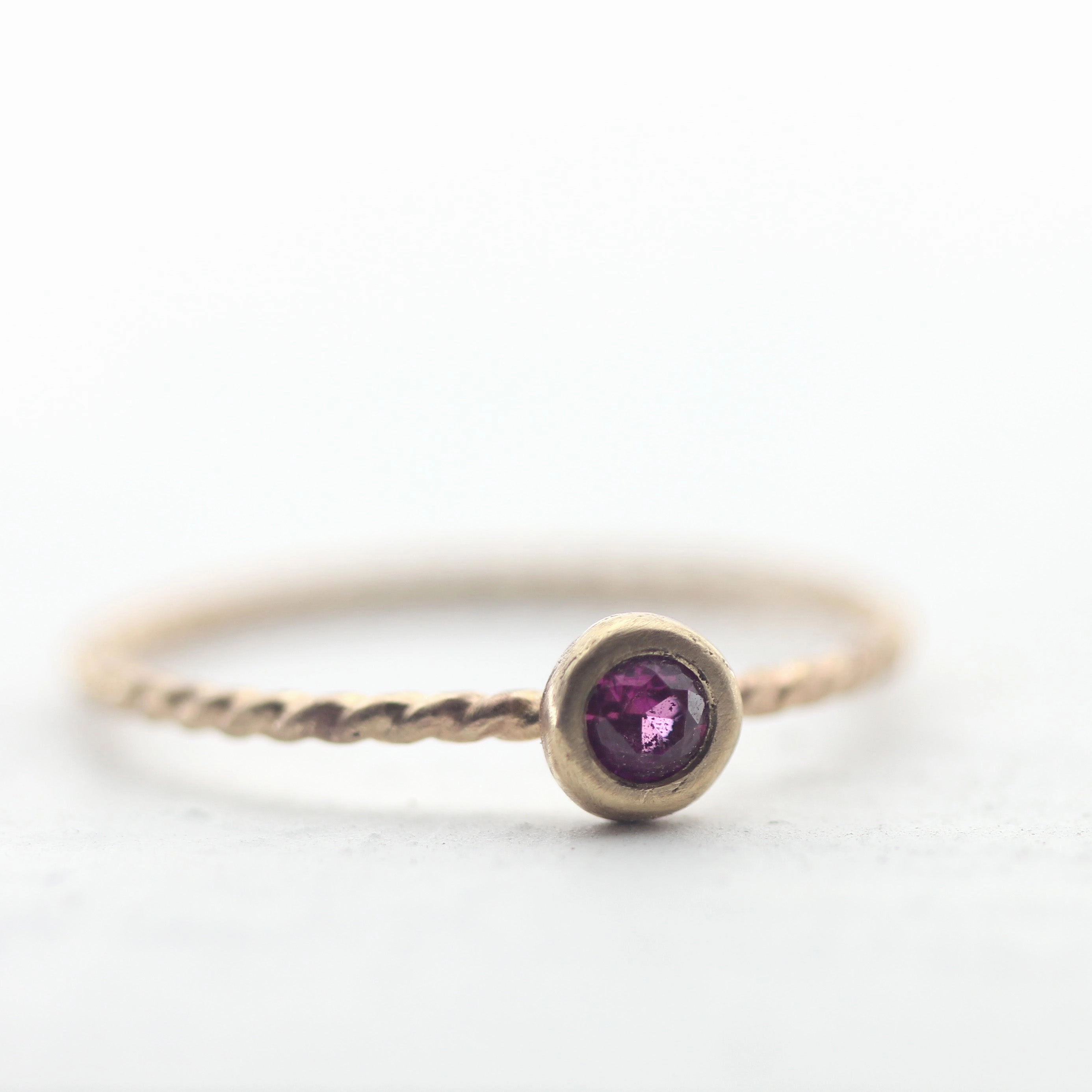 Gold Ruby Twist Wire Ring - 14k Gold July Birthstone Ring