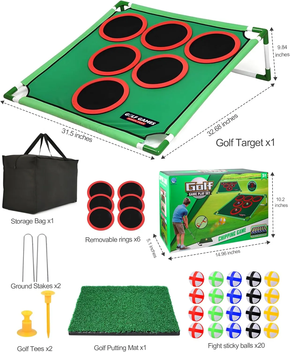 Golf Beer Putting Game Set with 20 Sticky Golf Balls - Fun Outdoor Indoor Party backyard Golf Chipping Cornhole Games for Adults Family- Portable Lawn Yard Beach Activity Golf Gifts Set - 1 Pack