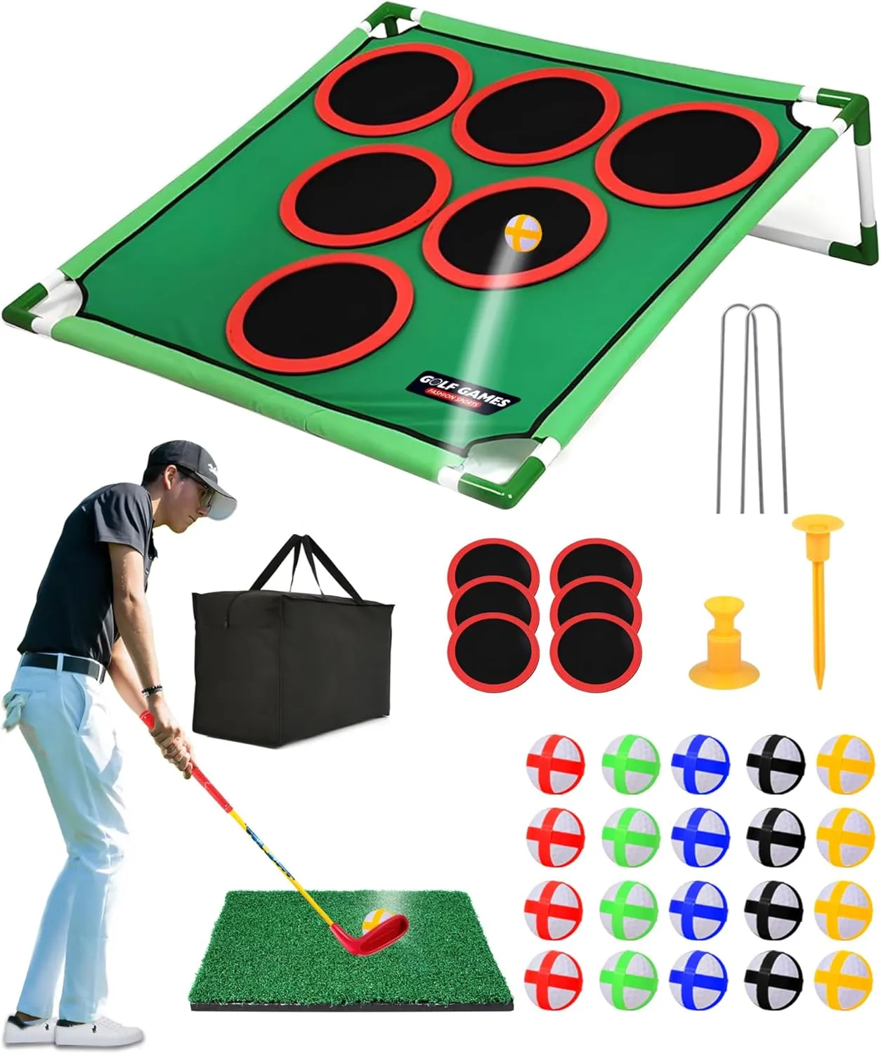 Golf Beer Putting Game Set with 20 Sticky Golf Balls - Fun Outdoor Indoor Party backyard Golf Chipping Cornhole Games for Adults Family- Portable Lawn Yard Beach Activity Golf Gifts Set - 1 Pack