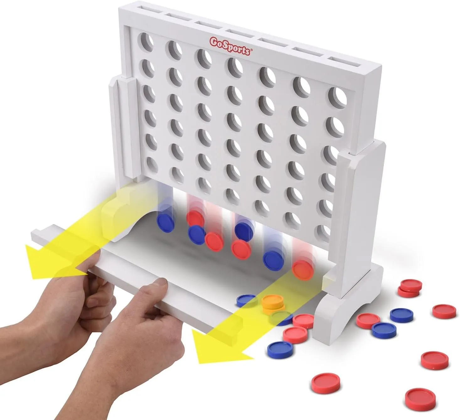 GoSports 1 Foot Width Premium 4 in a Row Game, Choose Between Classic White or Dark Stain – with Connect Coins, Portable Case and Rules