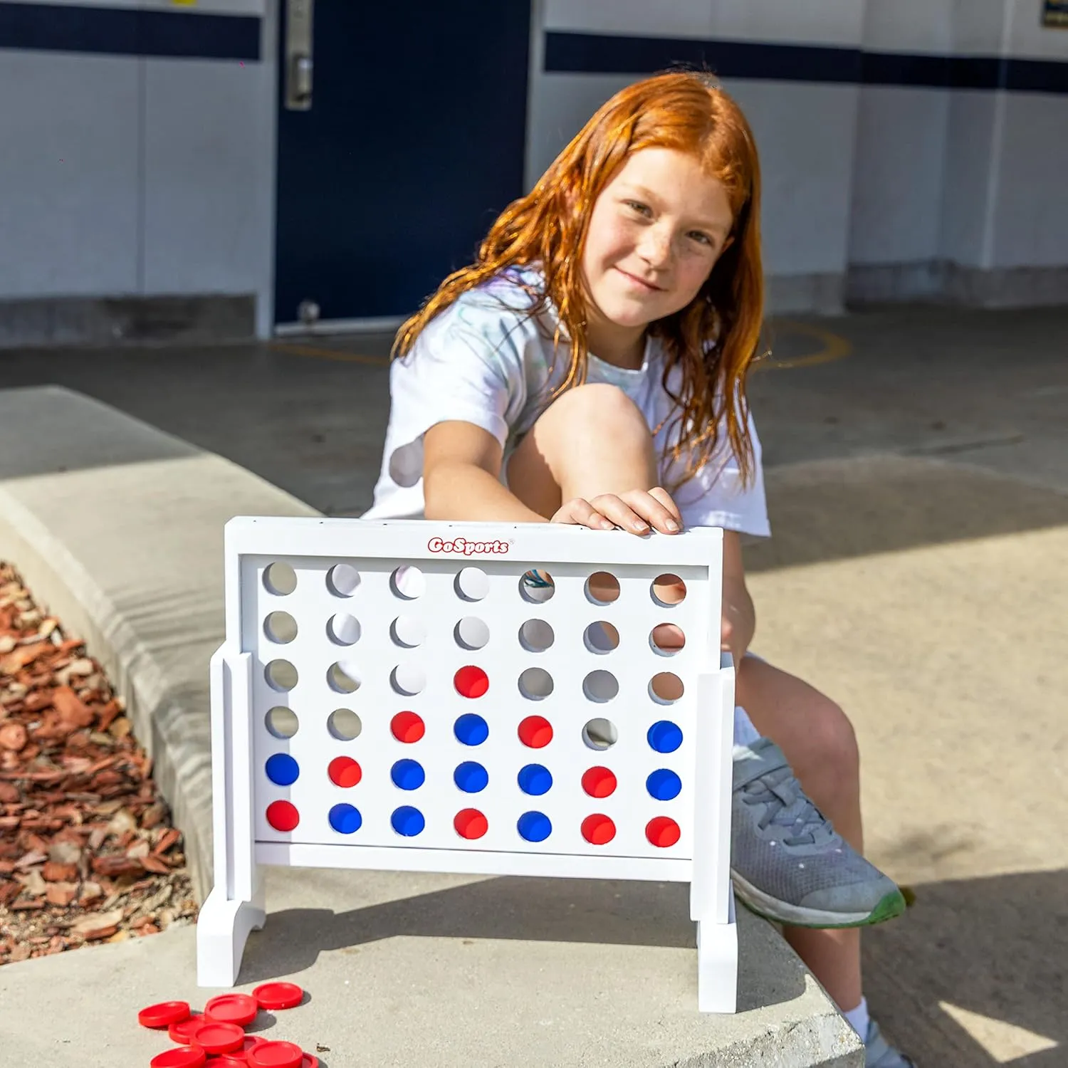 GoSports 1 Foot Width Premium 4 in a Row Game, Choose Between Classic White or Dark Stain – with Connect Coins, Portable Case and Rules