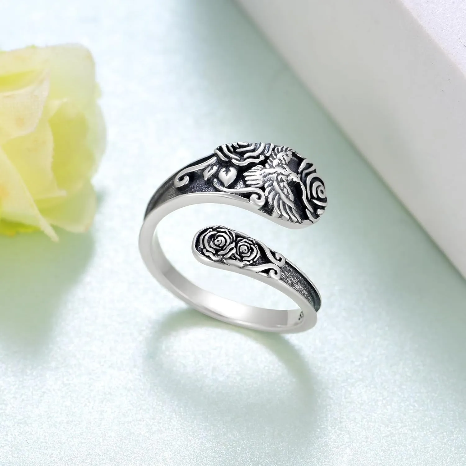 Goth Spoon Rings 925 Sterling Silver Crow/Raven/Phoenix Spoon Ring Thumb Rings for Women Vintage Crow Jewelry Gifts