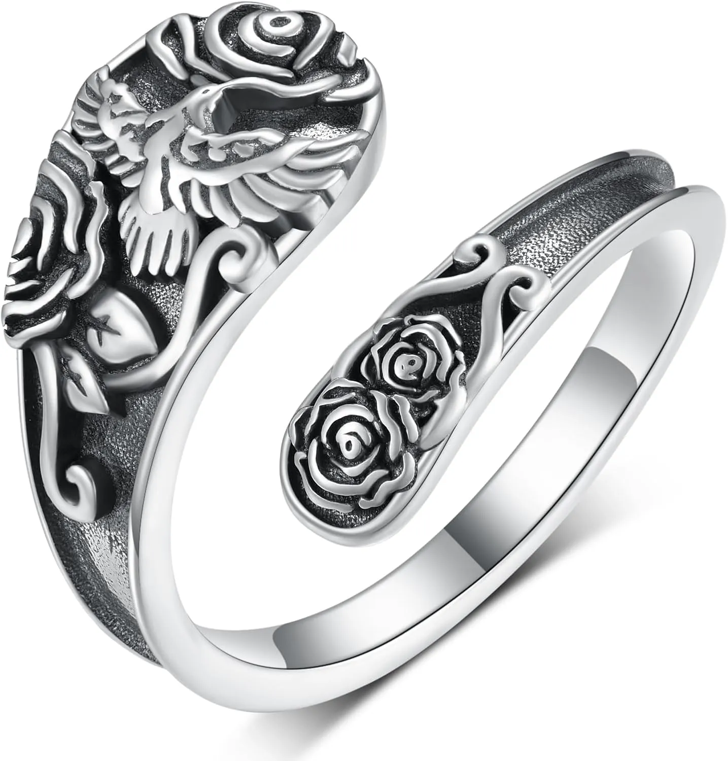 Goth Spoon Rings 925 Sterling Silver Crow/Raven/Phoenix Spoon Ring Thumb Rings for Women Vintage Crow Jewelry Gifts