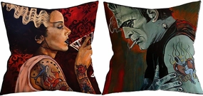 Goth Decor Decorative Throw Pillow Covers 18x18in Set of 2, Double-Sided Bride of Frankenstein Halloween Horror Decor for Gothic Home Bedding Couch Room, Cool Pillows Spooky Gifts - Line
