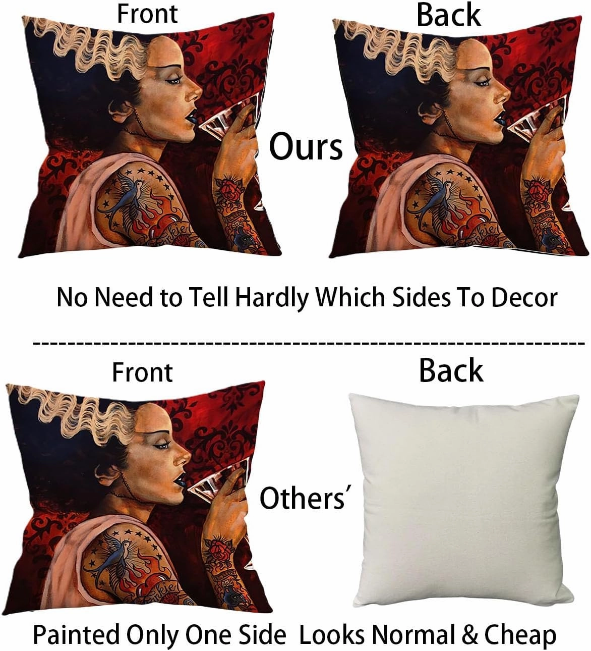 Goth Decor Decorative Throw Pillow Covers 18x18in Set of 2, Double-Sided Bride of Frankenstein Halloween Horror Decor for Gothic Home Bedding Couch Room, Cool Pillows Spooky Gifts - Line