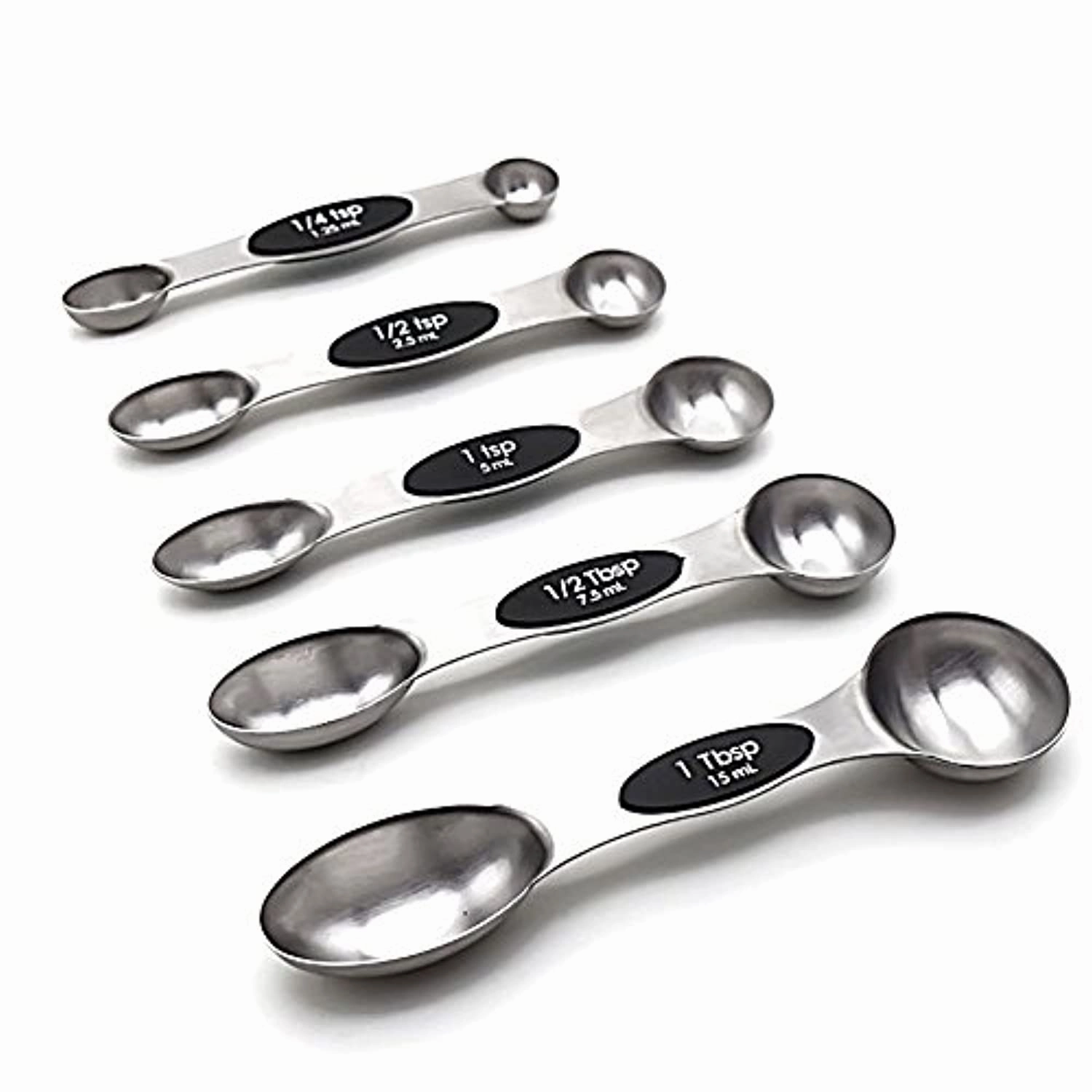 GreeSuit Magnetic Measuring Spoons Set - GreeSuit Set of 5 Double Sided Stainless Steel for Liquid and Dry Ingredients, Cooking and Baking