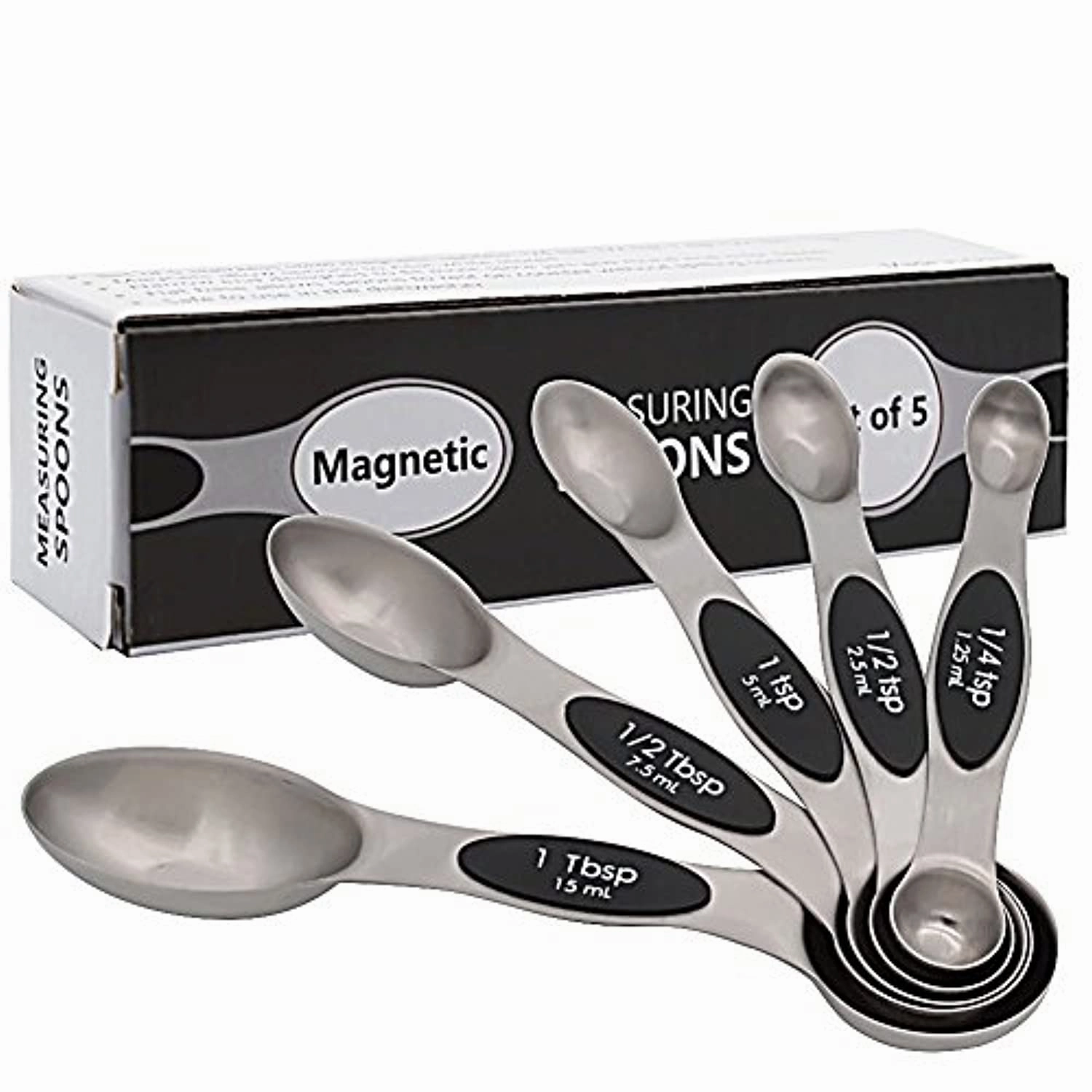 GreeSuit Magnetic Measuring Spoons Set - GreeSuit Set of 5 Double Sided Stainless Steel for Liquid and Dry Ingredients, Cooking and Baking