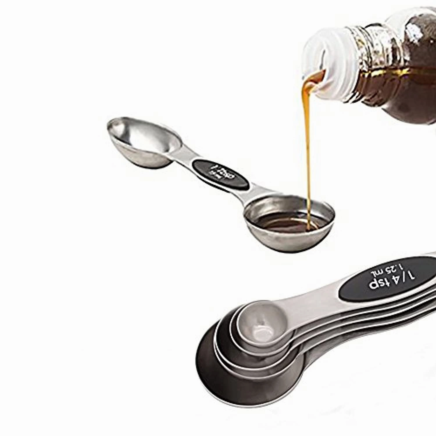 GreeSuit Magnetic Measuring Spoons Set - GreeSuit Set of 5 Double Sided Stainless Steel for Liquid and Dry Ingredients, Cooking and Baking