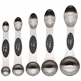 GreeSuit Magnetic Measuring Spoons Set - GreeSuit Set of 5 Double Sided Stainless Steel for Liquid and Dry Ingredients, Cooking and Baking