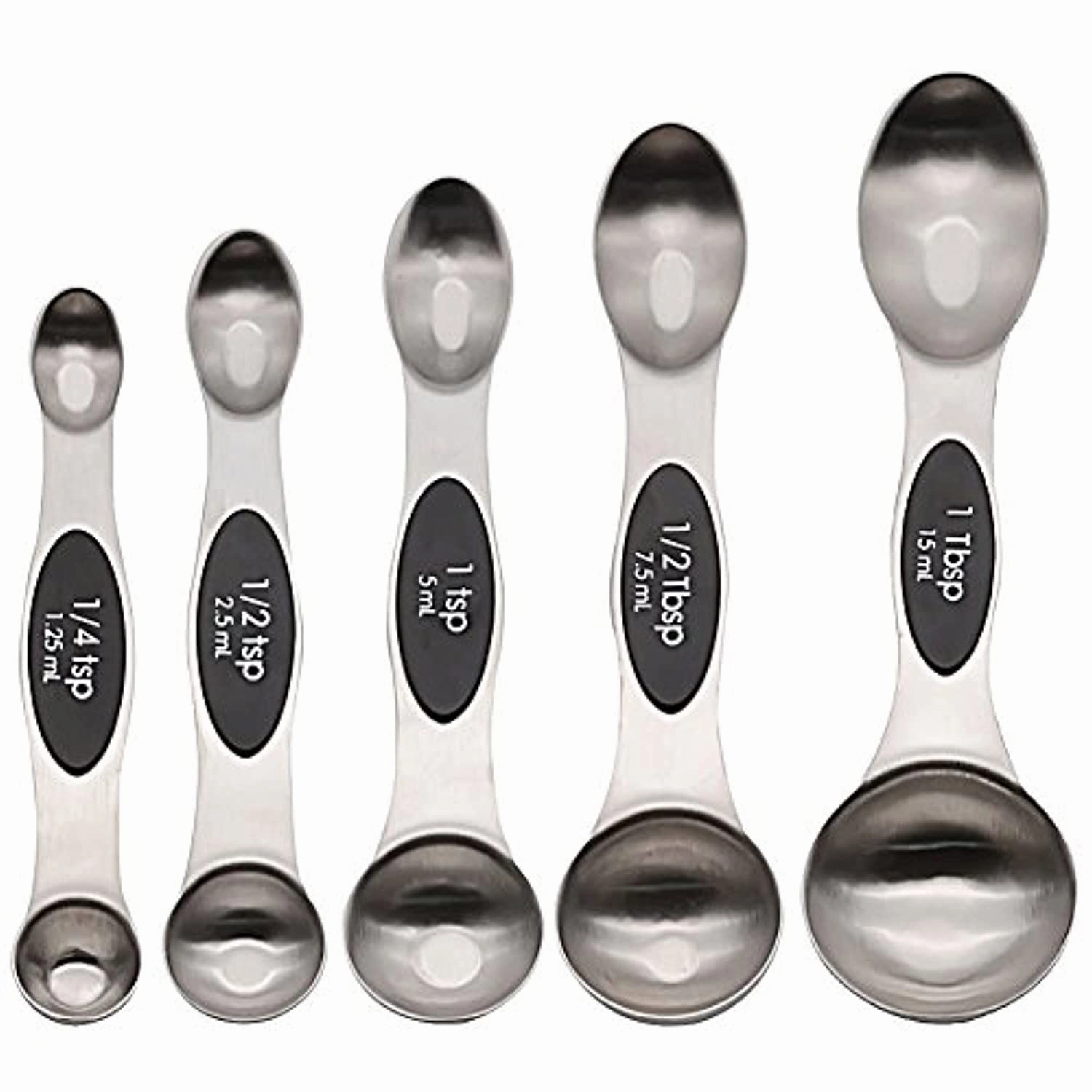 GreeSuit Magnetic Measuring Spoons Set - GreeSuit Set of 5 Double Sided Stainless Steel for Liquid and Dry Ingredients, Cooking and Baking
