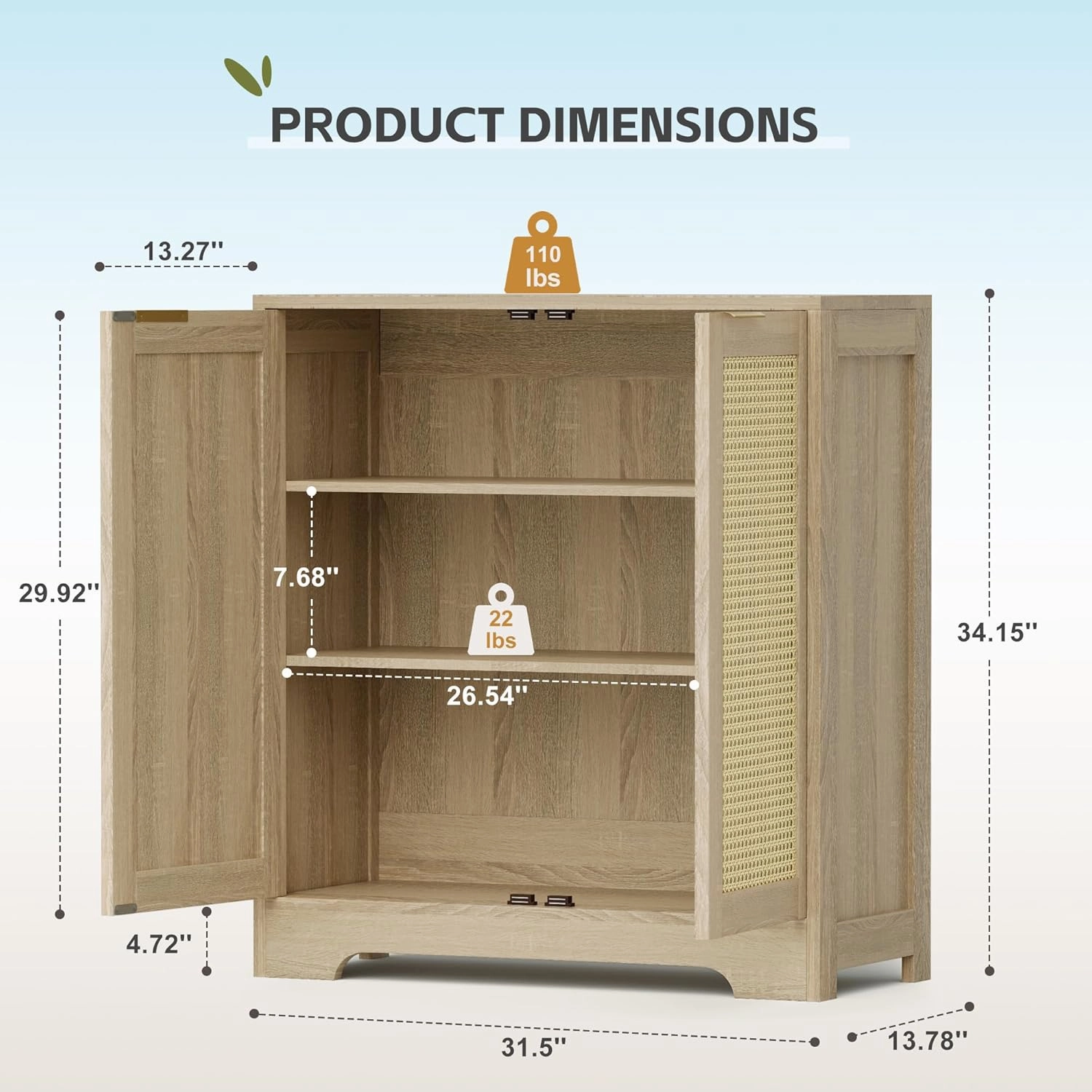 Greesum Outdoor Storage Cabinet, Wooden Ratten Cabinet with Magnetic Doors,Used for Outdoor Storage, Buffet Cabinet, TV Stand, Bar Table,(1PCS, Beige)