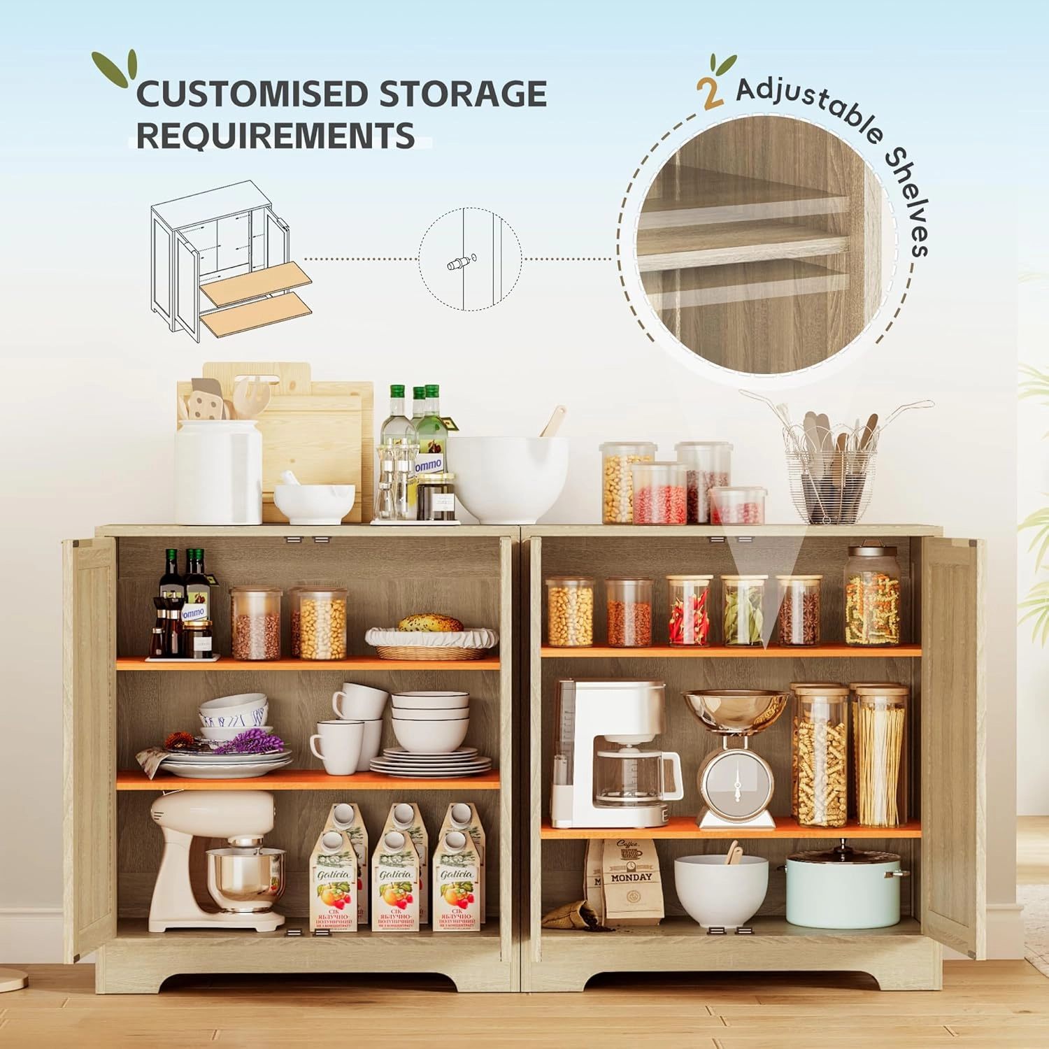 Greesum Outdoor Storage Cabinet, Wooden Ratten Cabinet with Magnetic Doors,Used for Outdoor Storage, Buffet Cabinet, TV Stand, Bar Table,(1PCS, Beige)